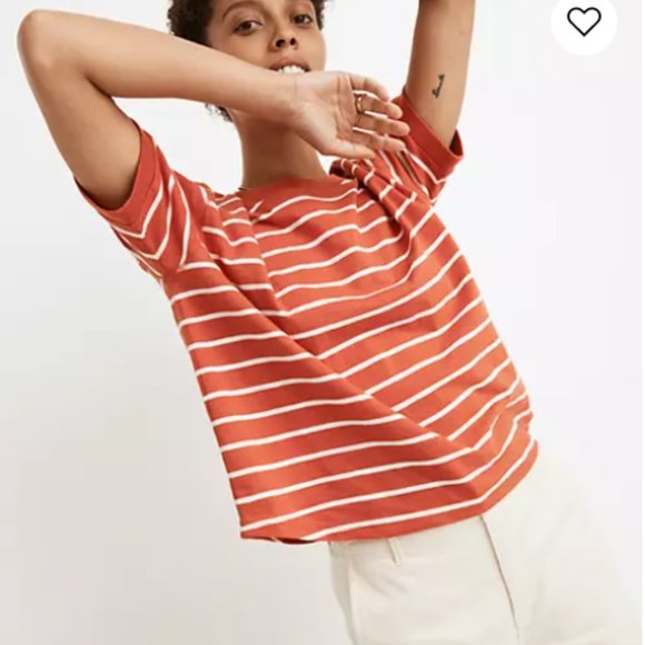 Madewell Tops - Madewell Everyday Crop Tee Striped Thai Chili